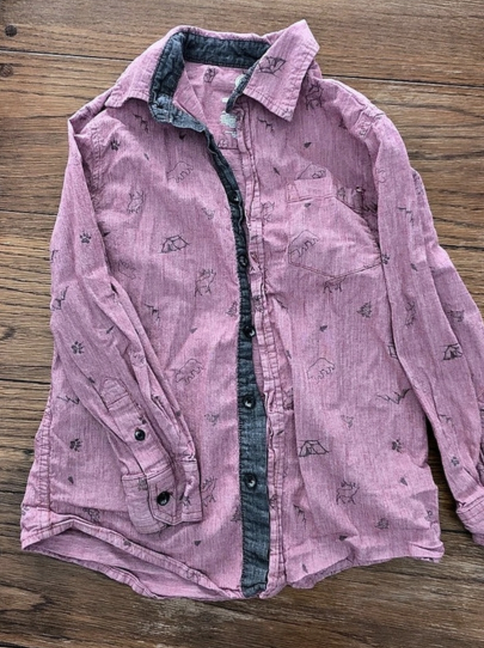 Wonder Nation Casual Button Down Pink & Gray Size Medium